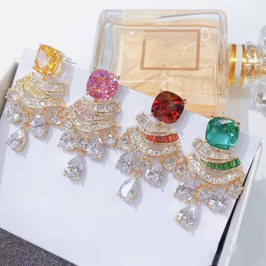 

Water Drop Zircon Geometric Color Luxury Fashion Tassel Trendy Earrings Female