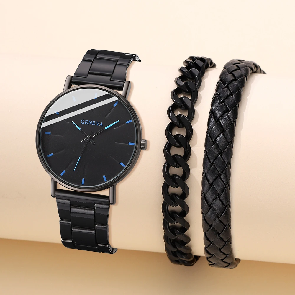 3 шт./комплект женские кварцевые часы с кожаным ремешком