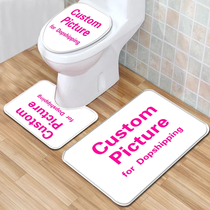 

Bathroom Mat Set Waterproof Curtains POD Customized Photo Polyester Bath Non-slip Area Rugs Toilet Floor Mat Home Decor 3pcs/set