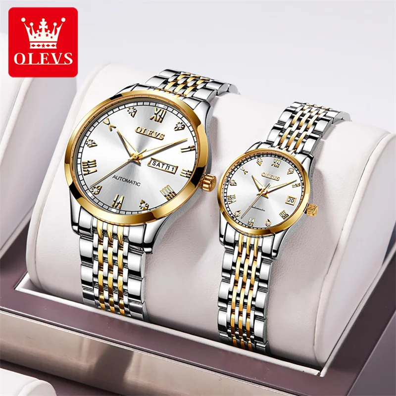 OLEVS New Luxury Lover Watches Fashion Waterproof Automatic Mechanical Watch for Men and Woman Couple Watch Lover's Wristwatch