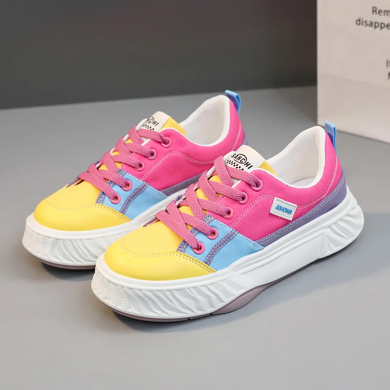 

CRLAYDK 2023 Women's Skateboard Shoes Leather Canvas Platform Walking Youth Comfortable Sneakers Sports Tennis for Students