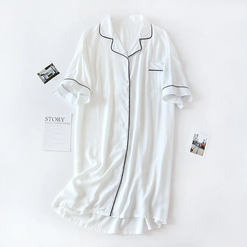 Women's Nightgowns Button Down Sleepshirts with Pockets Short Sleeve Nightshirt Boyfriend V-Neck Sleepwear Soft Sexy Pajama Top