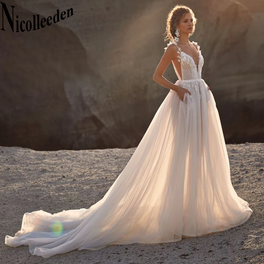 

Классическое Свадебное платье с глубоким V-образным вырезом, на бретельках