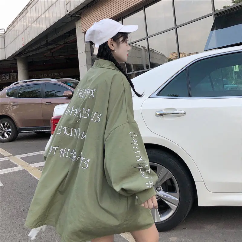 

Casual Women Long Sleeve Shirt Blouse Clothes Tops Clothing Korean Fashion Tops Streetwear Button Up Green Beach Cardigan