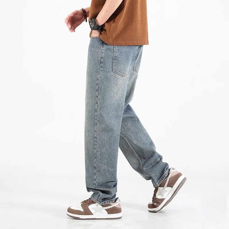 Baggy Blue Black Jeans Men Fashion Retro Straight Jeans Men Streetwear Hip-hop Loose Denim Pants Mens Trousers Large Size M-5XL