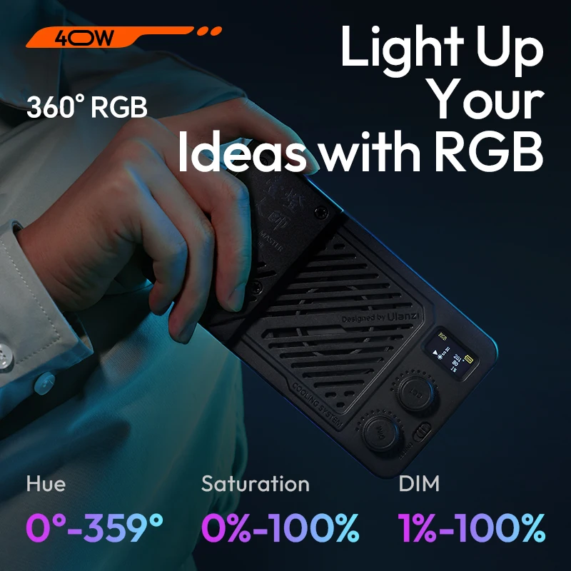 Ulanzi P40 Bi P40 RGB 40 Вт Портативная видеолампа с охлаждающим вентилятором 14000 люкс 2700-6500K 5000 мАч Полный свет для фотографии в прямом эфире (art.: 3920ccfd70933) - 3920ccfd70933