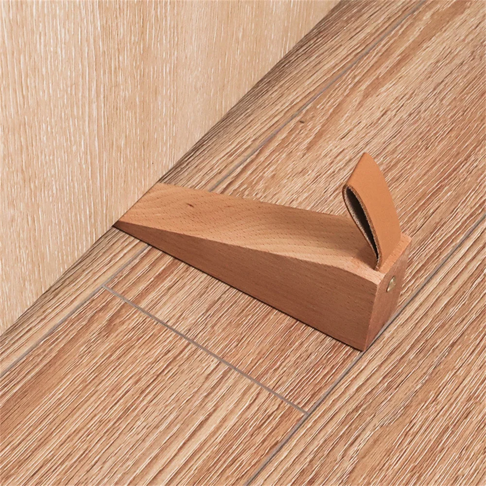 

Solid Wooden Door Stopper Anti-collision Non-Slip Stop Baby Protect Leather Rope Wedge Gate Decor Catch Floor Nail-free