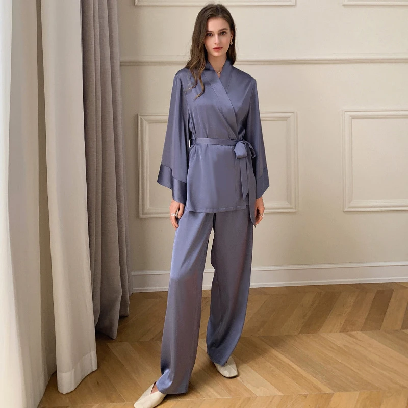 NEW Women's Pajamas Spring/Summer Long Sleeve French Ice Silk Satin Home Wear Sexy Leisure Sleepwear Suit For Women
