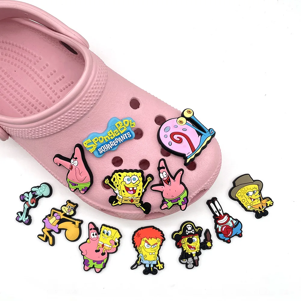 

New Cartoon Yellow Sponge Shoe Charm Starfish Octopus Krabs Marine Organism Cute Shoe Buckle Wholesale Croc Accessories Kid Gift