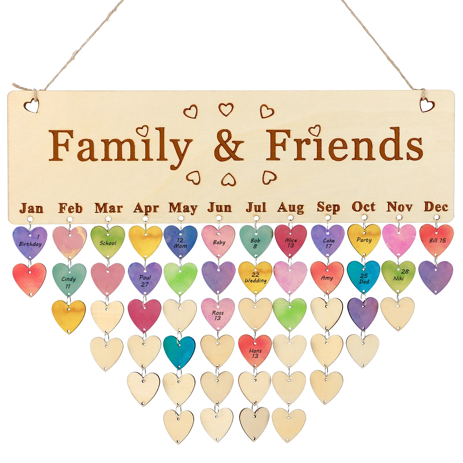 

Wooden Family Birthday Reminder Calendar Wall Hanging Wood Board Reminder Plaque with Tags Home Decoration Advent