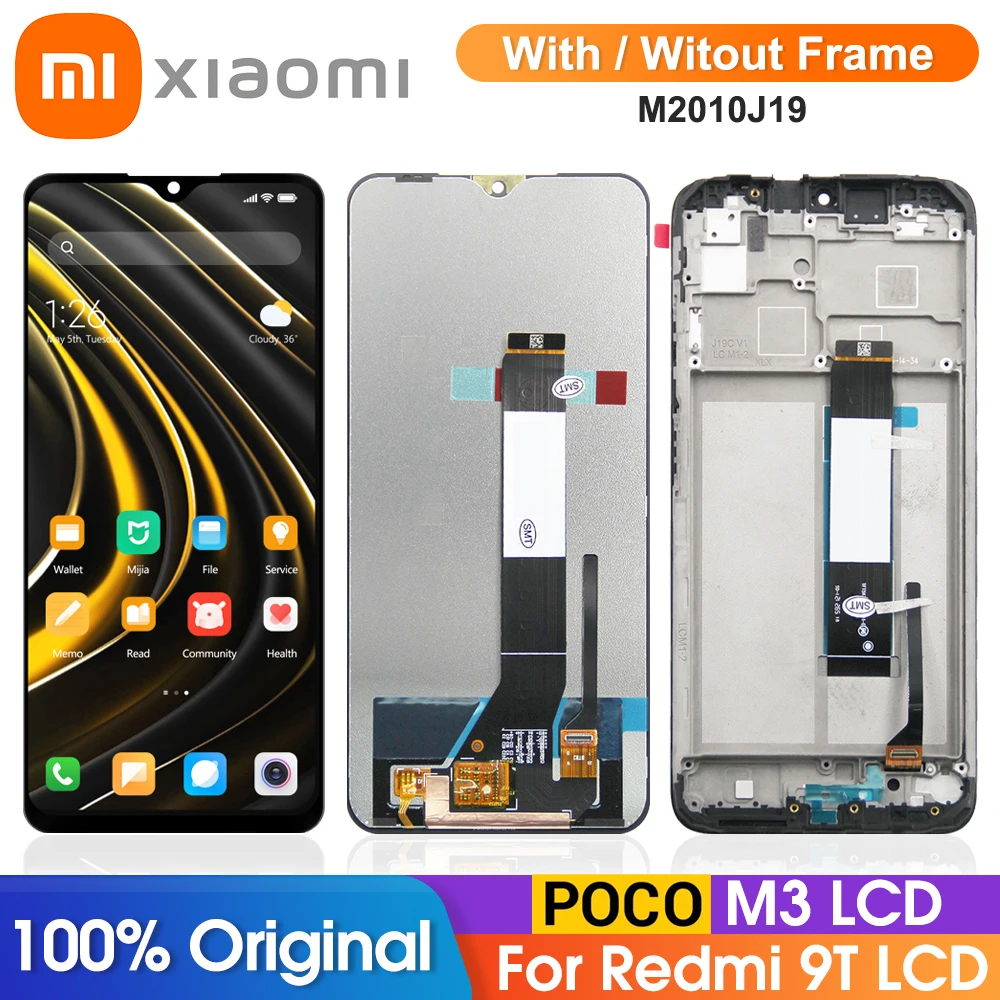 

ЖК-дисплей 6,53 дюймов для Xiaomi Poco M3 M2010J19CG, оригинальный, Redmi 9T, сенсорный экран, дигитайзер с заменой рамки