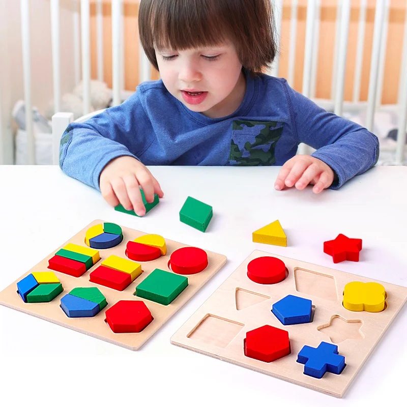Montessori Baby Educational Wood Board Color Shape Sorting Toys Geometric Puzzle Game Math Learning Teaching Aid Building Block