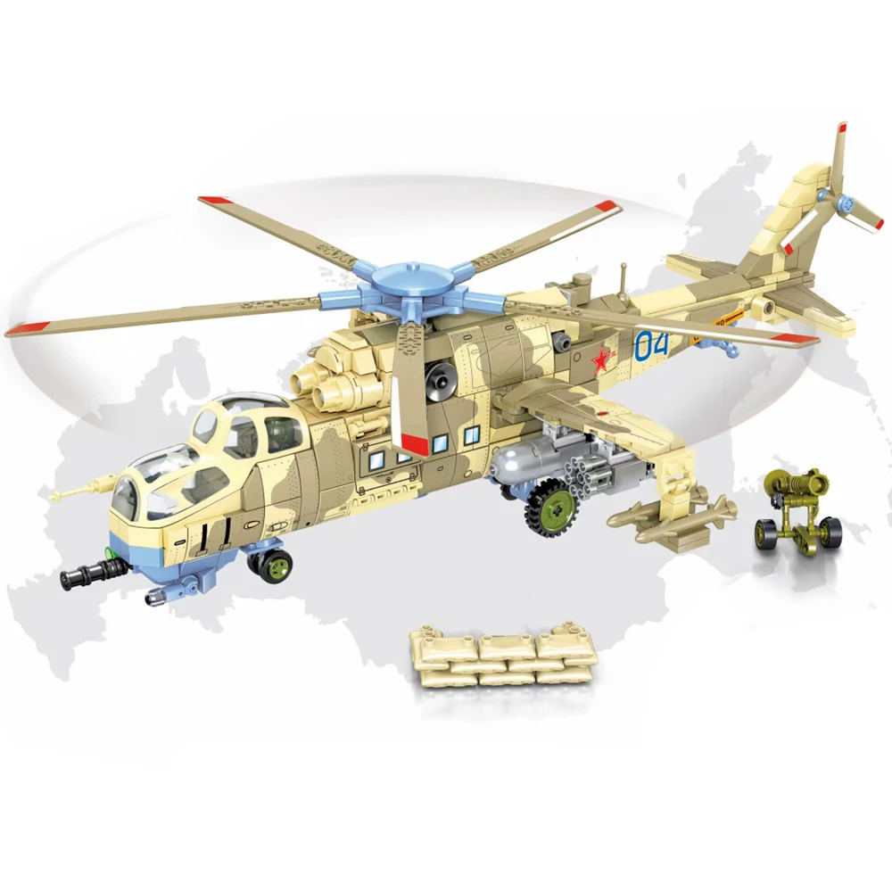 

2022 Military Army World War WW2 SWAT Police Soldiers MI-24 Fighter Model Building Block Bricks Kids Toys