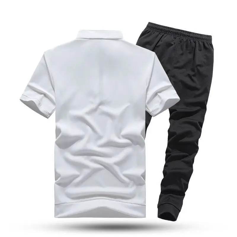 Clothes for Men Summer Short-sleeved Trousers Set Thin Vertical Collar Sportswear New Casual Business Two-piece Set