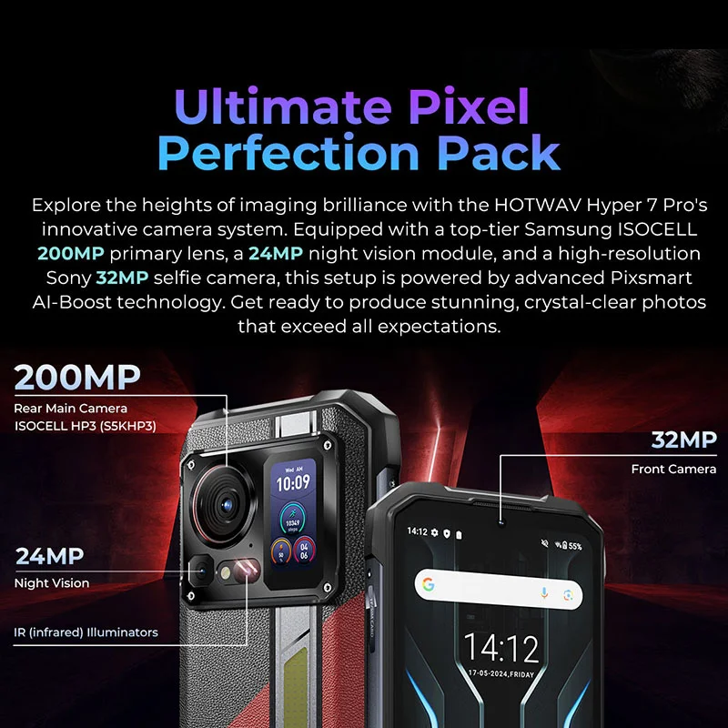 Смартфон HOTWAV Hyper 7 Pro 6 МП Android 14 120 дюйма FHD + 256 Гц 10800 ГБ мАч 33 Вт водонепроницаемый