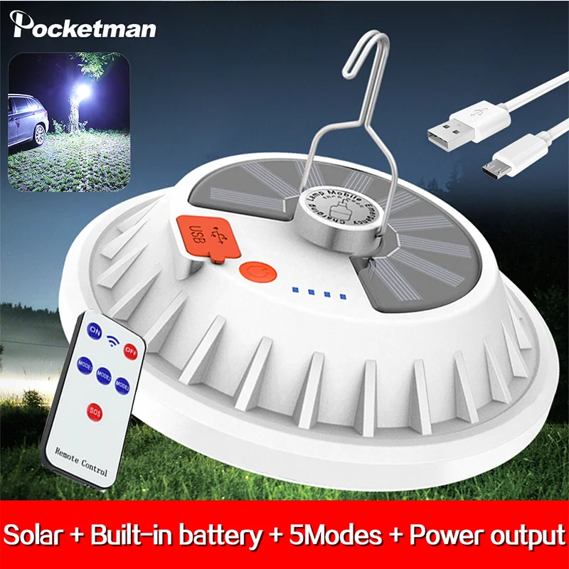 

Outdoor Camping Home Solar Rechargeable LED Portable Lanterns Bulb Lamp Remote Control Charge Emergency Night Market Light