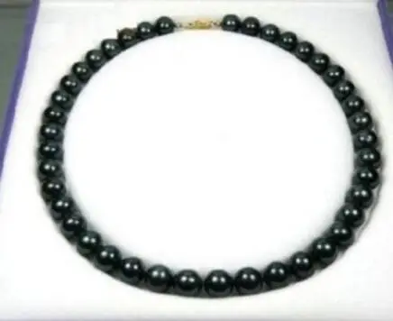 free shipping Noble jewelry Exquisite 9-10 mm black Tahitian AAA++ Pearl Necklace 18