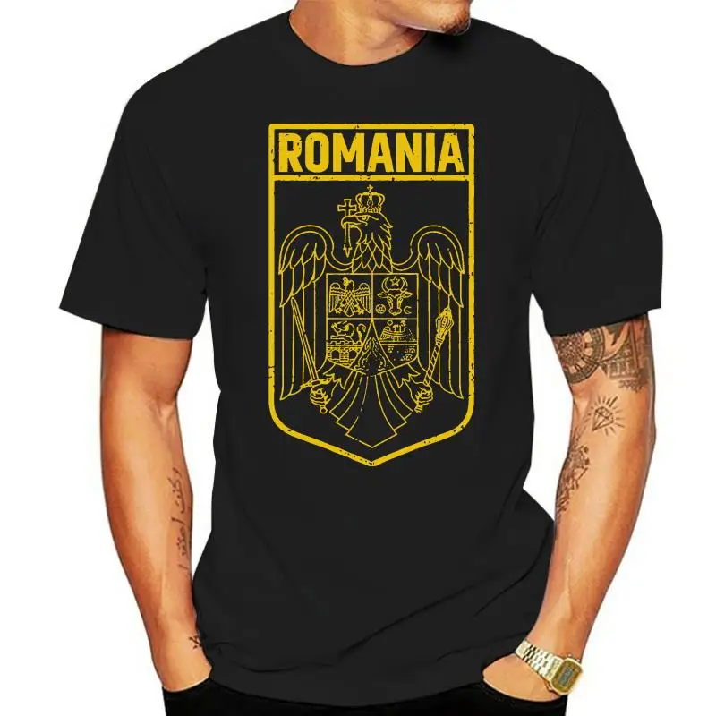 

Romania T-Shirt Romanian Heritage Flag Tee Shirt Coat Of Arms National Day Tee Slim Fit Tee Shirt