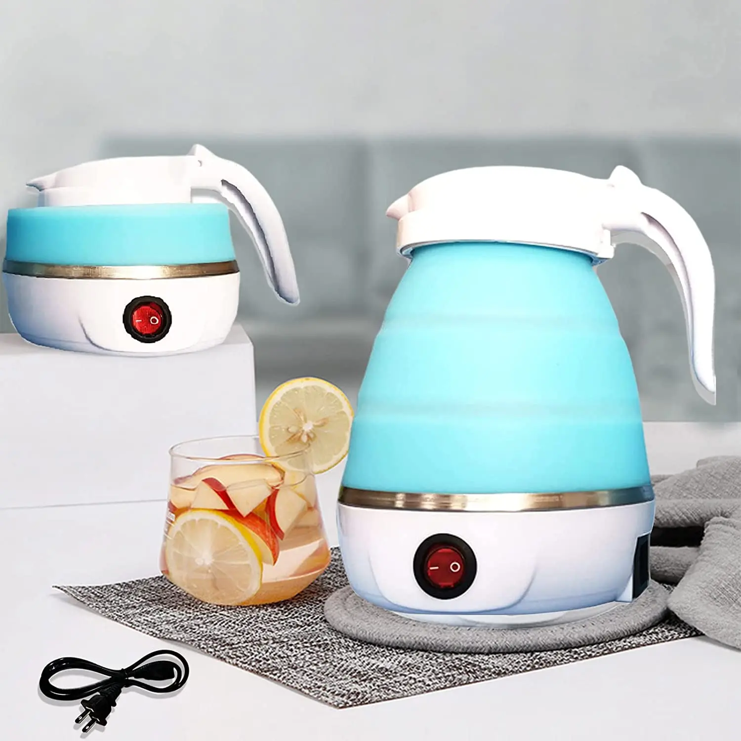 

Travelling Folding Kettle Electric Silicone Foldable Water Kettles Compression Leak Proof Portable Mini Kettle 600ml Household