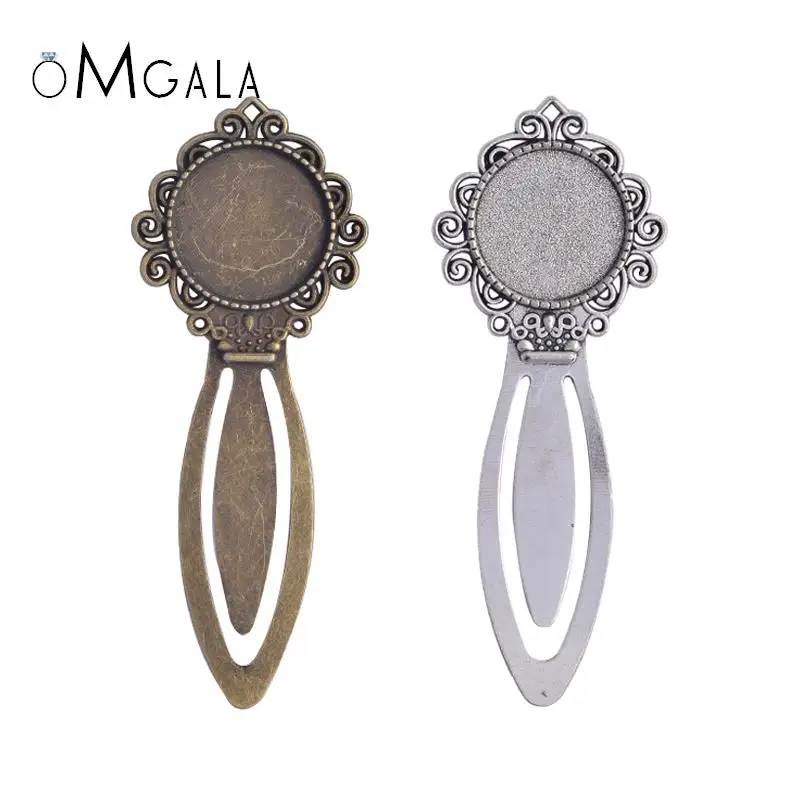 

Fashion 2pcs 20mm Inner Size Antique Silver Plated Bronze Simple Style Handmade Bookmark Cabochon Base Cameo Setting