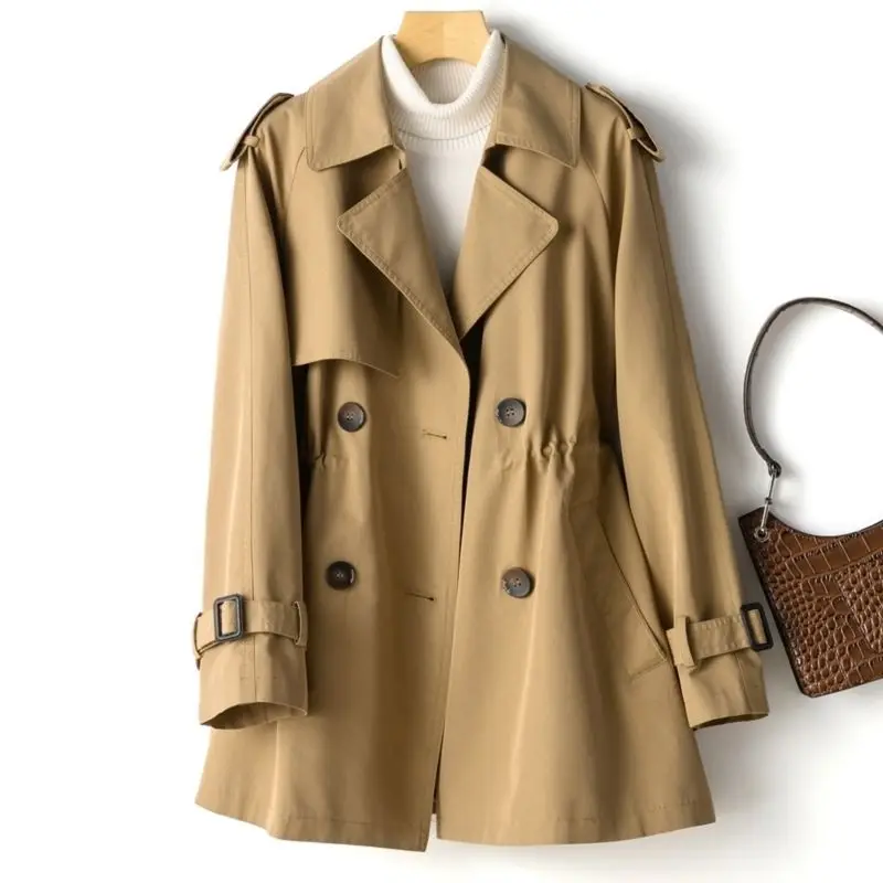 

2022 Spring and Autumn Dust Coat Women Mid-length Loose Khaki Trench Coats British Style Double Breasted Jacket Women's Clothing