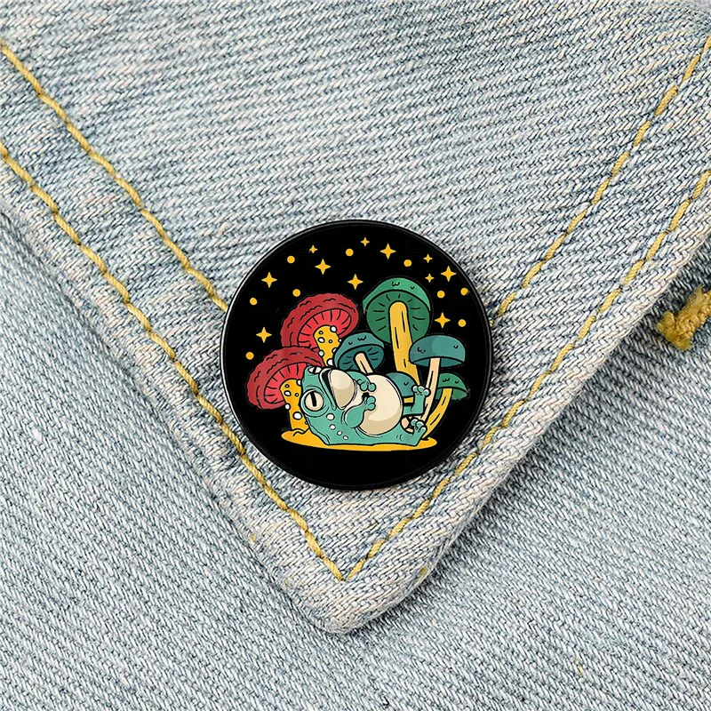 Kawaii Cute Mushroom Dark Academia Frog Pin Brooches Hard lapel pins Backpack Jackets Bags Accessories for Lover Girl Friends