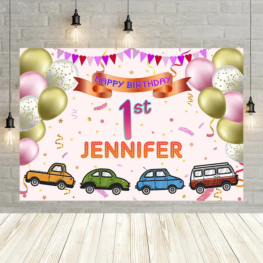 

Mehofond Jennifer Birthday Party Baby Shower Backdrop Colorful Balloons Cars Photography Background Props Banner Photo Studio