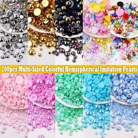 200pcs hemispherical multi sized colorful abs imitation pearls loose seed beads for needlework jewelry making nail accessories
