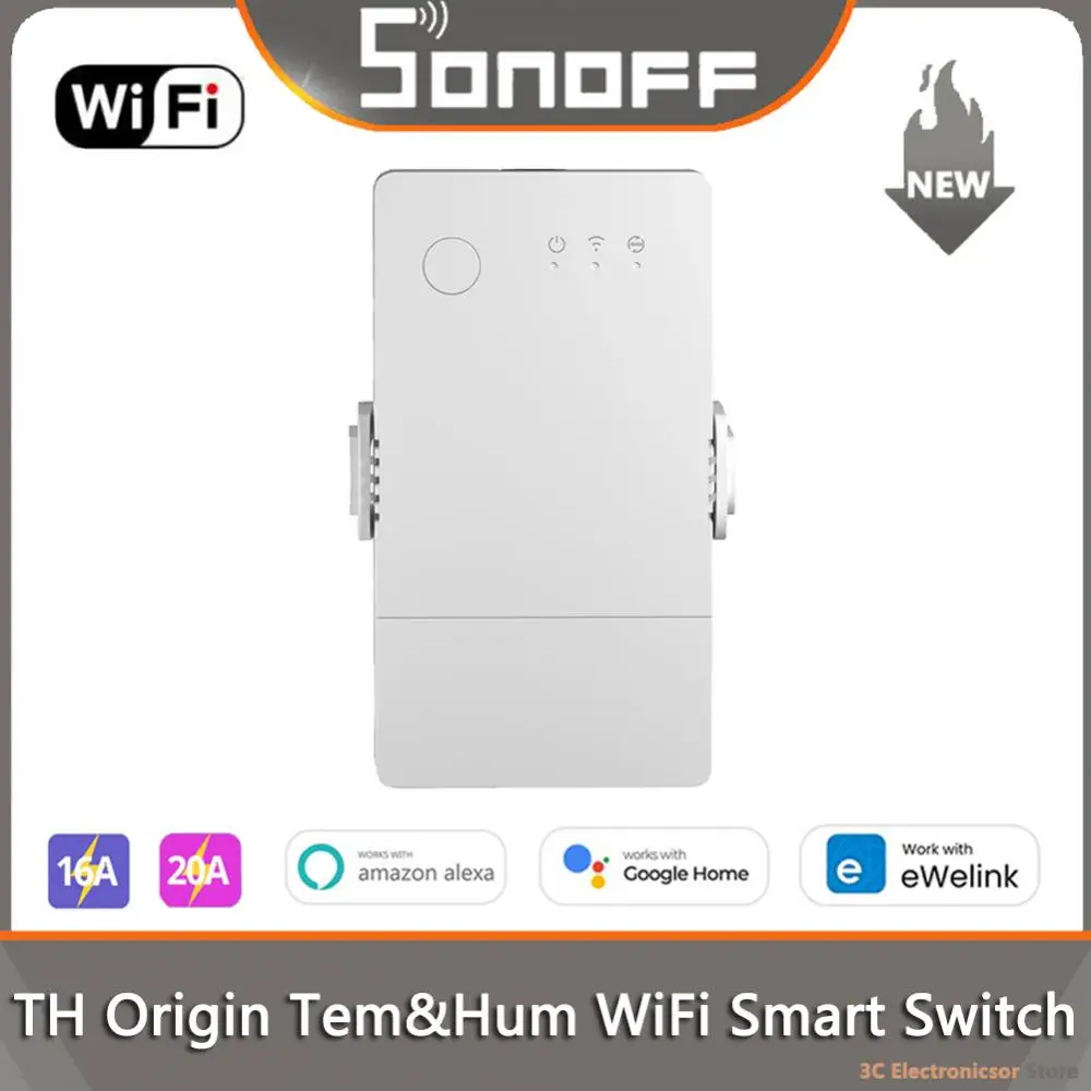 

SONOFF TH Origin WiFi Smart Switch 20A 16A eWelink Smart Home control Temperature Humidity Monitor Via Alexa Google Assistant