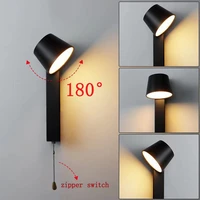 vintage led wall lamp with zipper switch 7w rotatable bedside sconce with bulb indoor lighting decoration light for living room