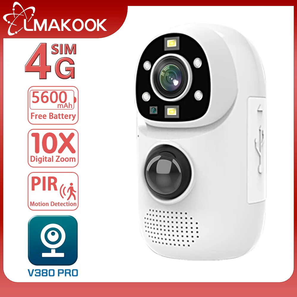 

Камера видеонаблюдения LMAKOOK V380 PRO 4 МП 4G со встроенным аккумулятором и пассивным ИК датчиком движения