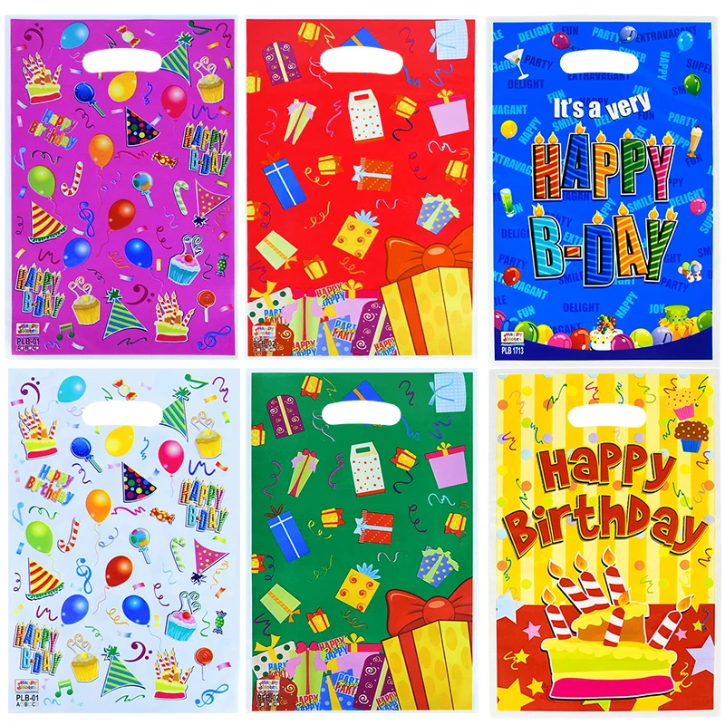 

10/20pcs Happy Birthday Printed Plastic Bags Candy Cookie Treat Gift Packing Bag Kids Birthday Party Favors Baby Shower Supplies