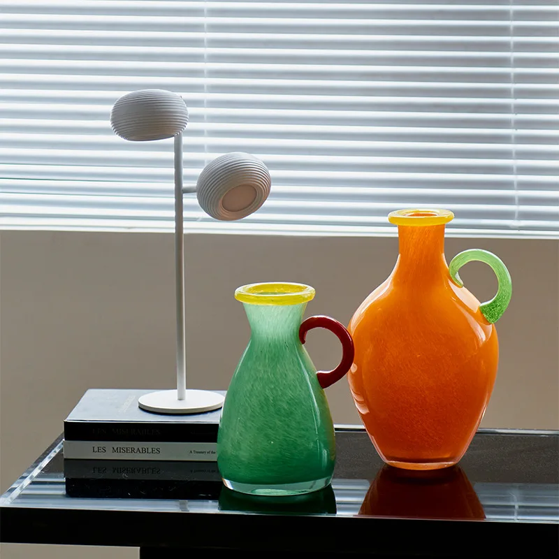 Витражная ваза винтажная бинауральная ручка цветочная композиция аксессуары