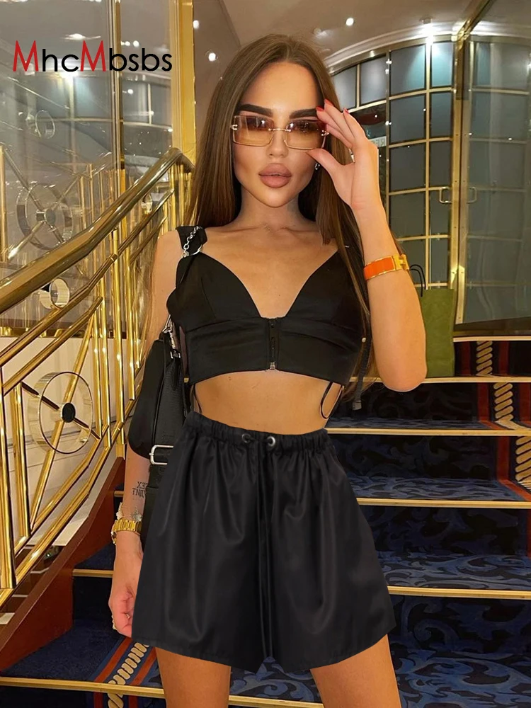

Two Piece Set Women Tracksuits Sexy Strap Buckle Mini Tank Top+High Waist Casual Shorts Outfits 2022 Summer Fairy Grunge Clothes