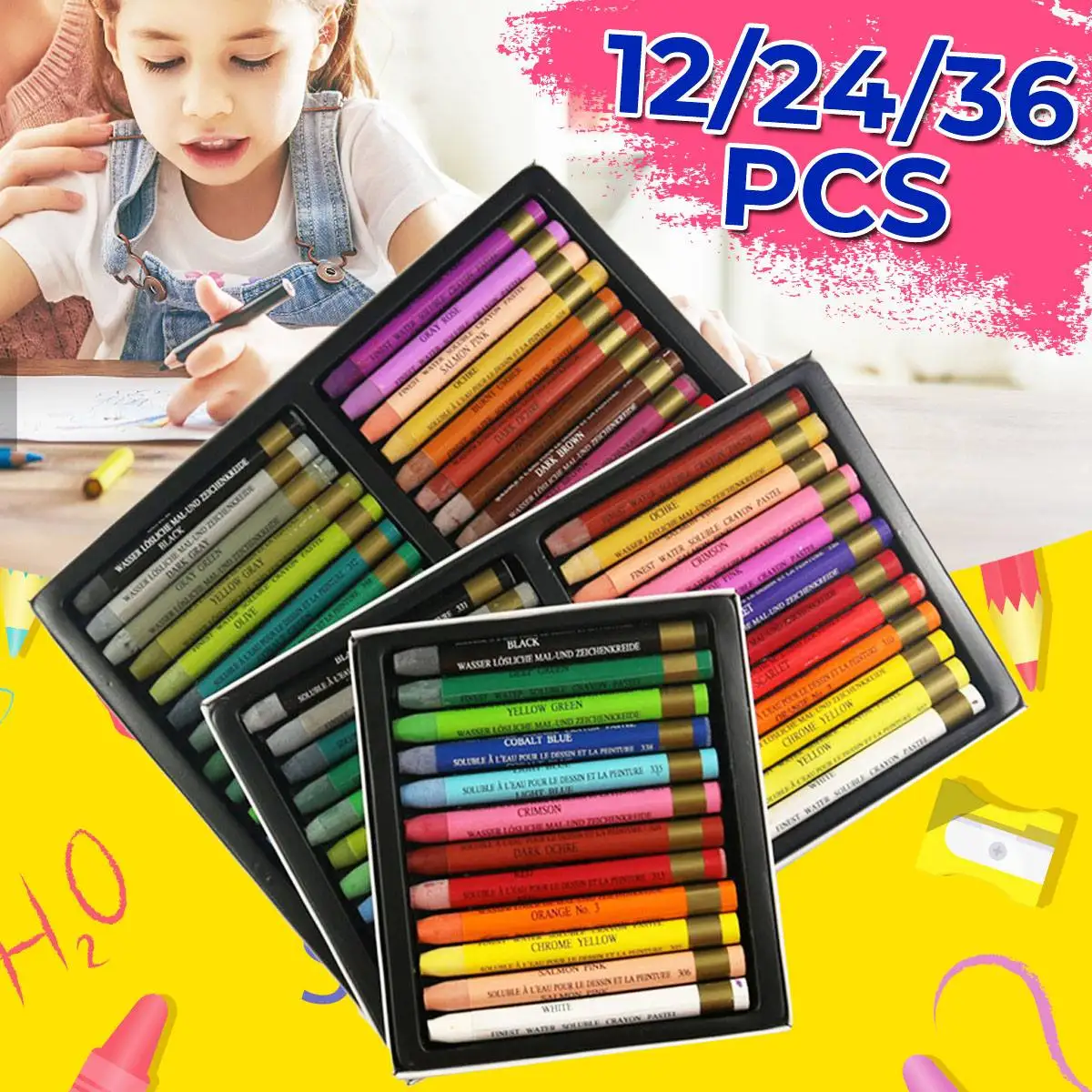 

12/24/36 Colors Professional Painting Oil Pastel Non-Toxic Wax Crayon Set Creative Drawing Graffiti Pens Kids Art Supplies Gifts