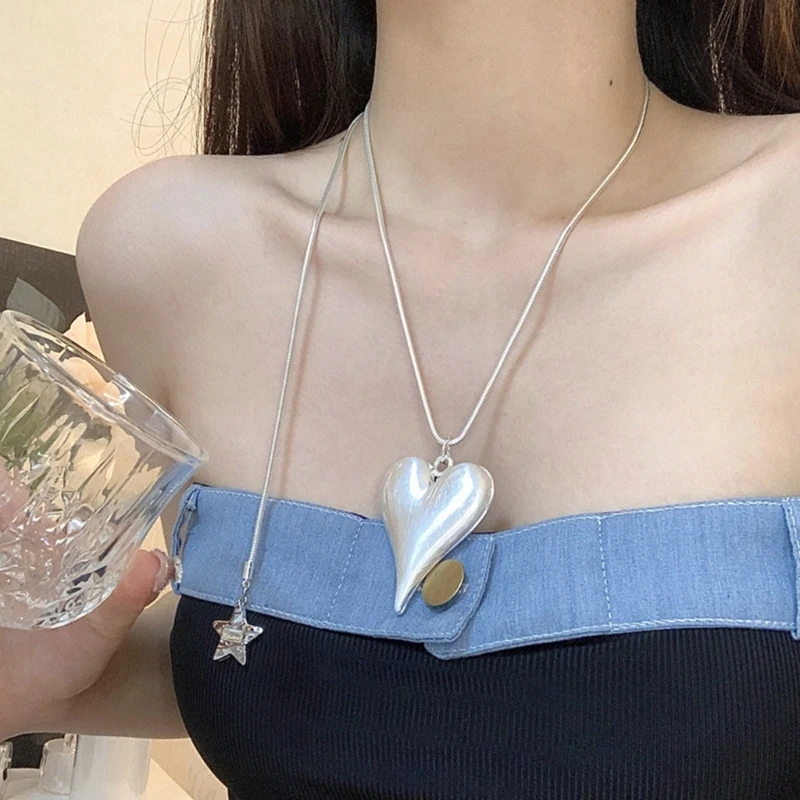 Модное серебряное ожерелье с подвеской в ​​виде большого сердца для женщин