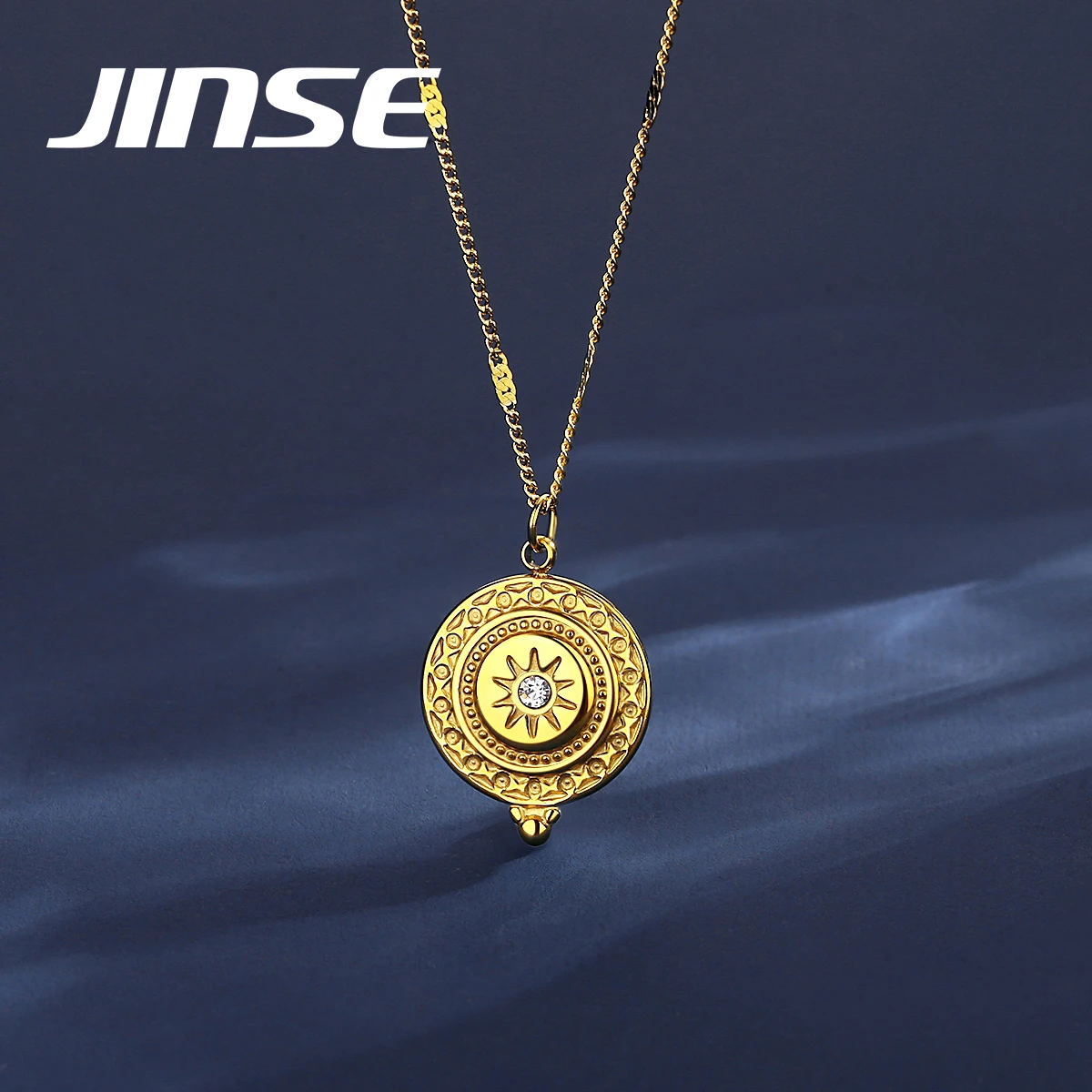 Простое круглое ожерелье JINSE в стиле бохо из нержавеющей стали с подвеской для