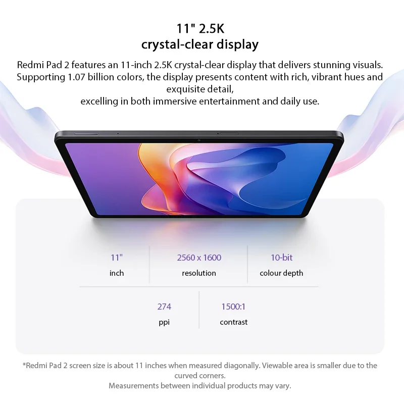 Фото Xiaomi Redmi Pad 2 Global Version, улучшенный процессор Helio G100-Ultra, 11-дюймовый 2.5K дисплей с кристально чистым изображением, зарядка 18 Вт, аккумулятор 9000 мАч (без SIM-карты) №2