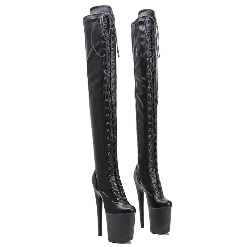 Leecabe  20CM/8inches Matte PU upper Pole dancing shoes High Heel over knee closed toe Pole Dance boots