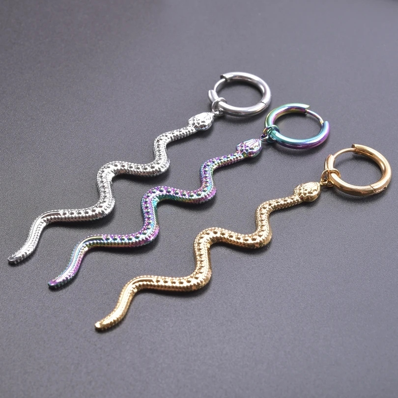 

Fashion Snake Hoop Set Dangle Earrings for Women/Men Stainless Steel Punk Tassels Ear bone Circle Jewelry Birthday Party Gifts