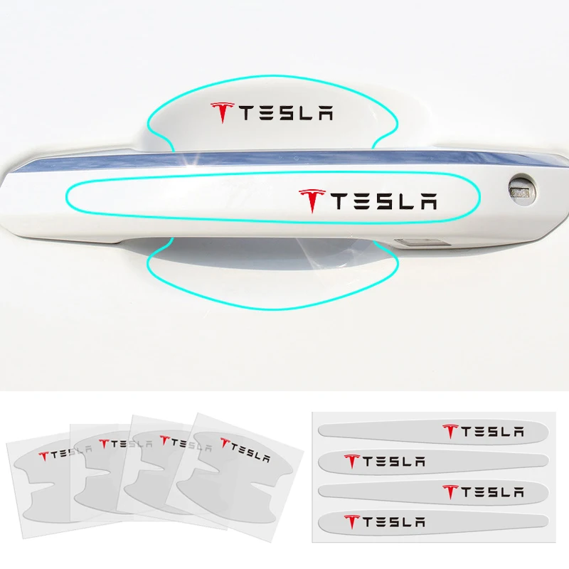 

Наклейки прозрачные устойчивые к царапинам на дверную ручку автомобиля Tesla Model X Y 3 S Roadster Cybertuck Badge Decoration