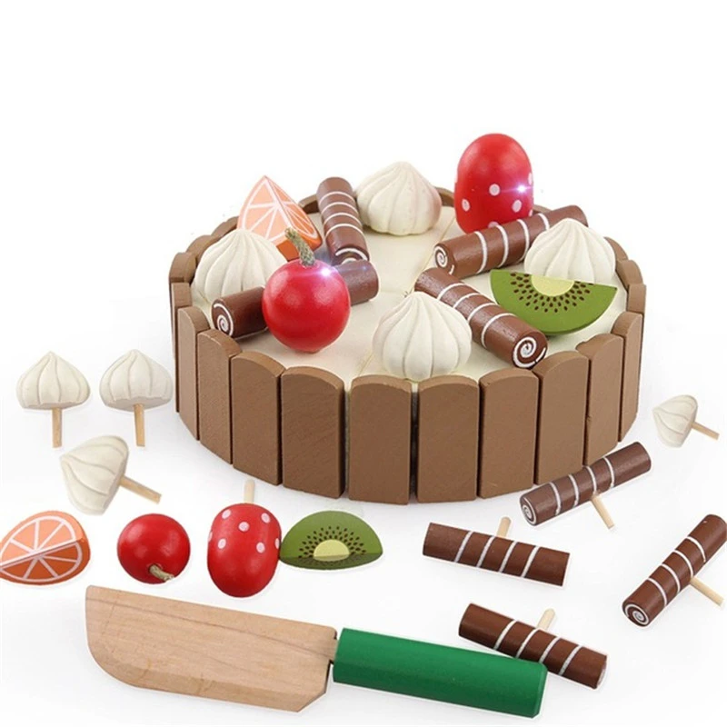 

Wooden Simulation Children's Kitchen Toys Pretend to Cut Cakes Play Food Children's Toys Wooden Fruit Cooking Toys Baby Gifts