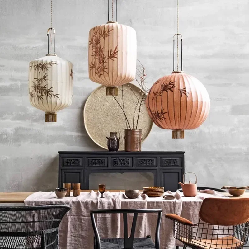 Традиционный фонарь подвесной светильник ручной работы тканевый абажур