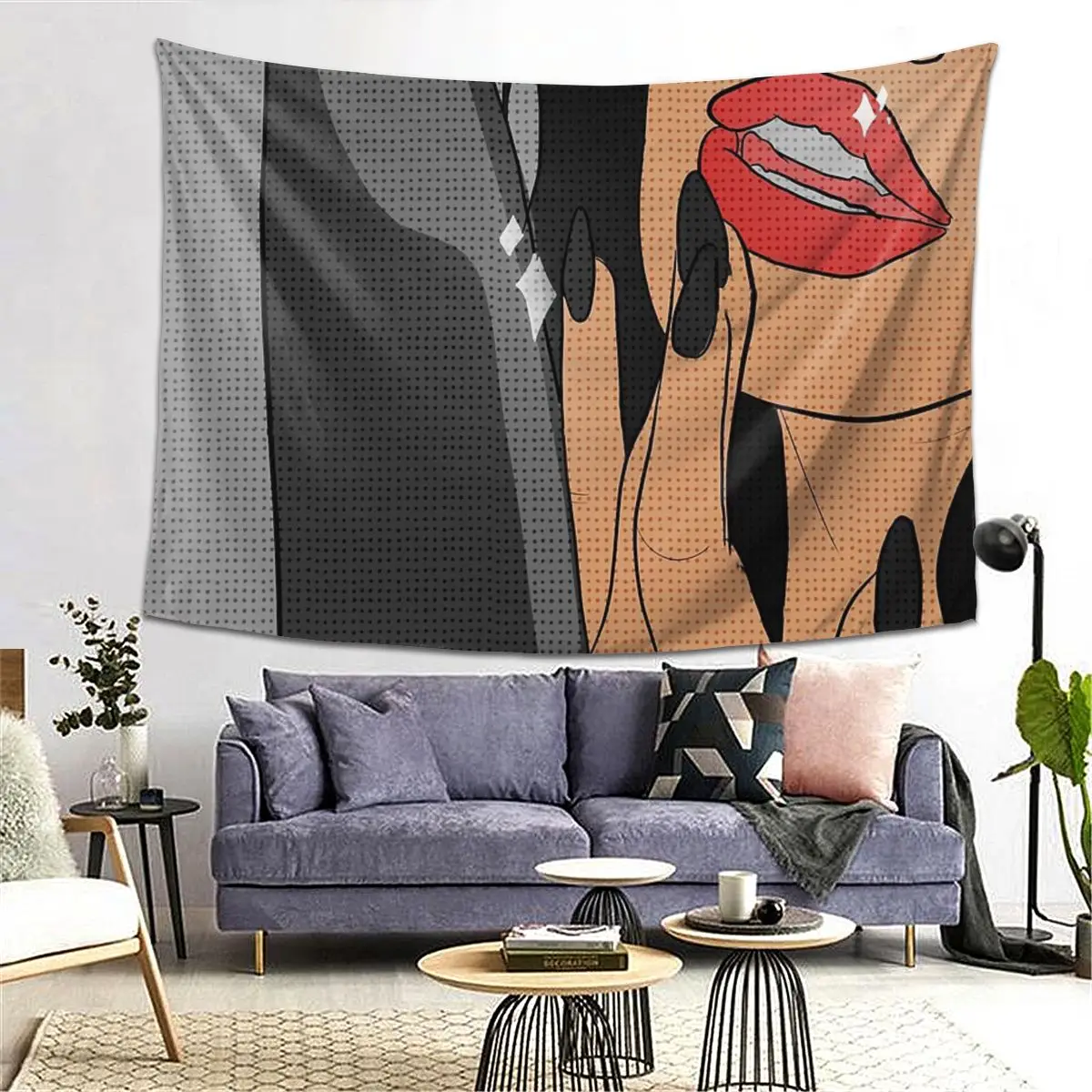 

Серая Гобеленовая декорация «опасная женщина» в комиксном стиле, художественные эстетические гобелены для гостиной, спальни, Декор, домашний настенный подвесной