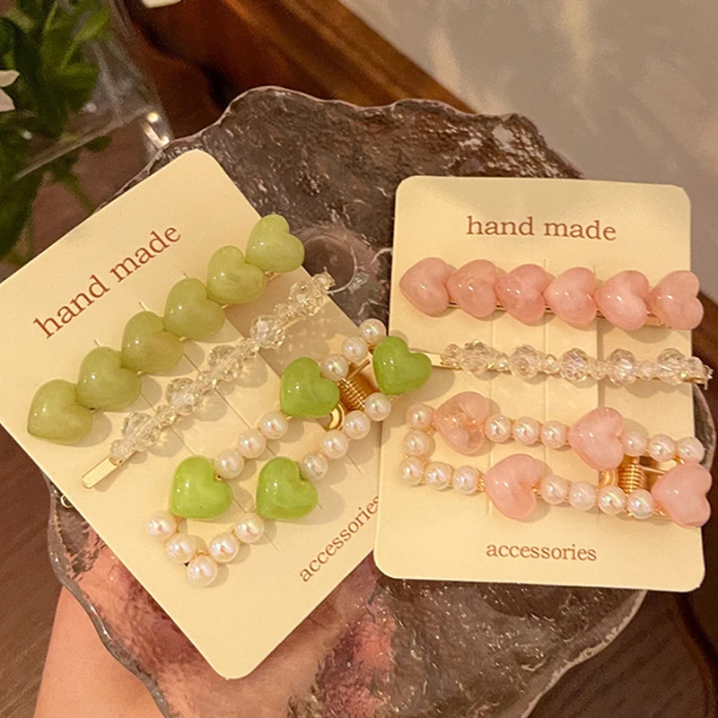 

Pearl Love Heart Hair Clip Barrettes Rhinestone Hairpins Side Clip Sweet Versatile Shattered Hair Clip Hair Accessorie Headdress