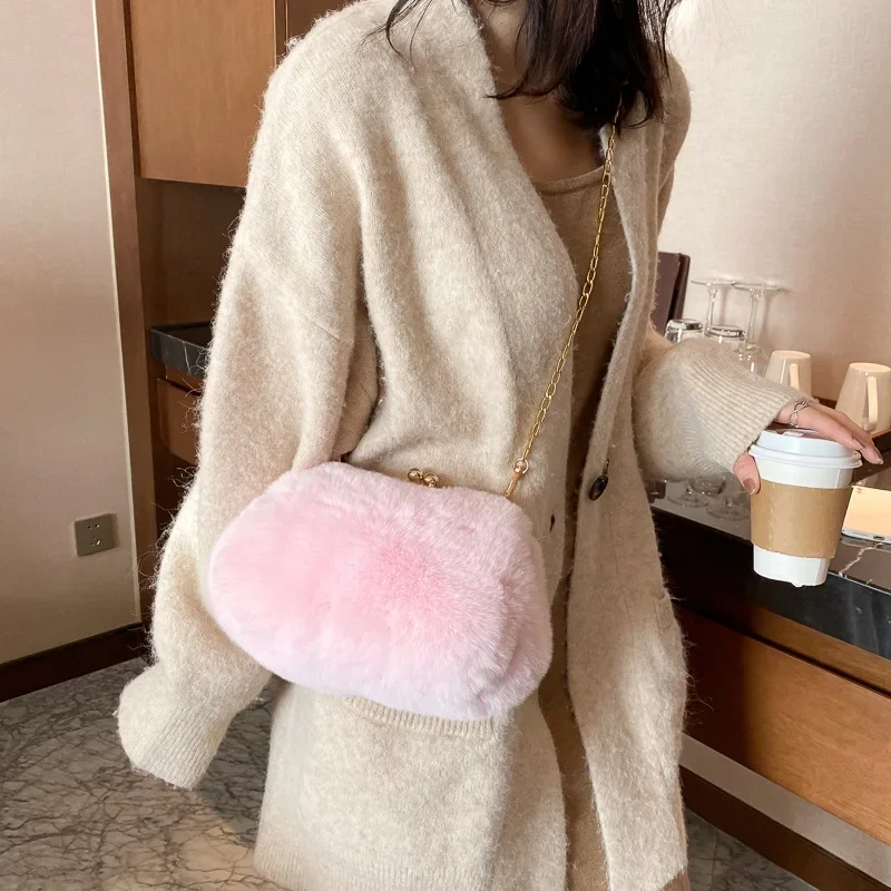 

Fall/winter fur bag clip cute plush shoulder bag tide chain women's fur small shoulder bag