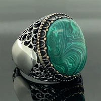 vintage sterling silver ring green malachite stone ring turkish hanmade ottoman style ring