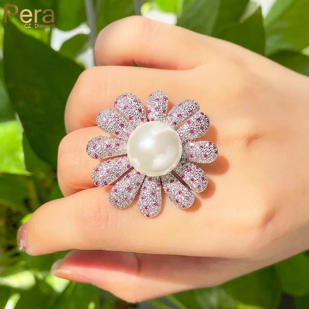 

Модные регулируемые кольца Pera 2022 с крупным жемчугом из розового фианита для женщин Подвески для коктейвечерние ювелирные изделия подарок ...