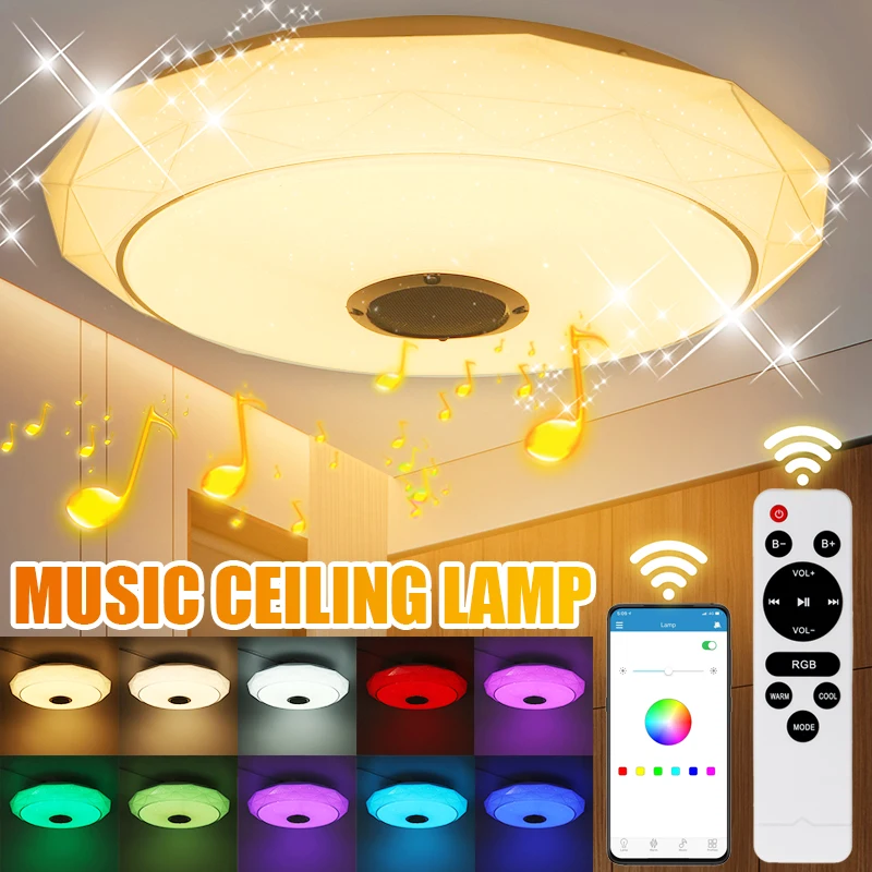 

300W RGB Dimmable Music Ceiling Lamp Remote&APP Control Smart Ceiling Light AC 220V for Home bluetooth Speaker Lighting Fixture
