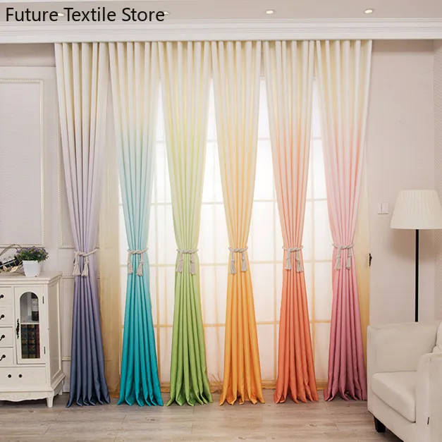 

Velvet Linen Fashionable Atmosphere Gradient Color Printing Curtain Cloth Living Room Bedroom Balcony Blackout Fabric Curtain
